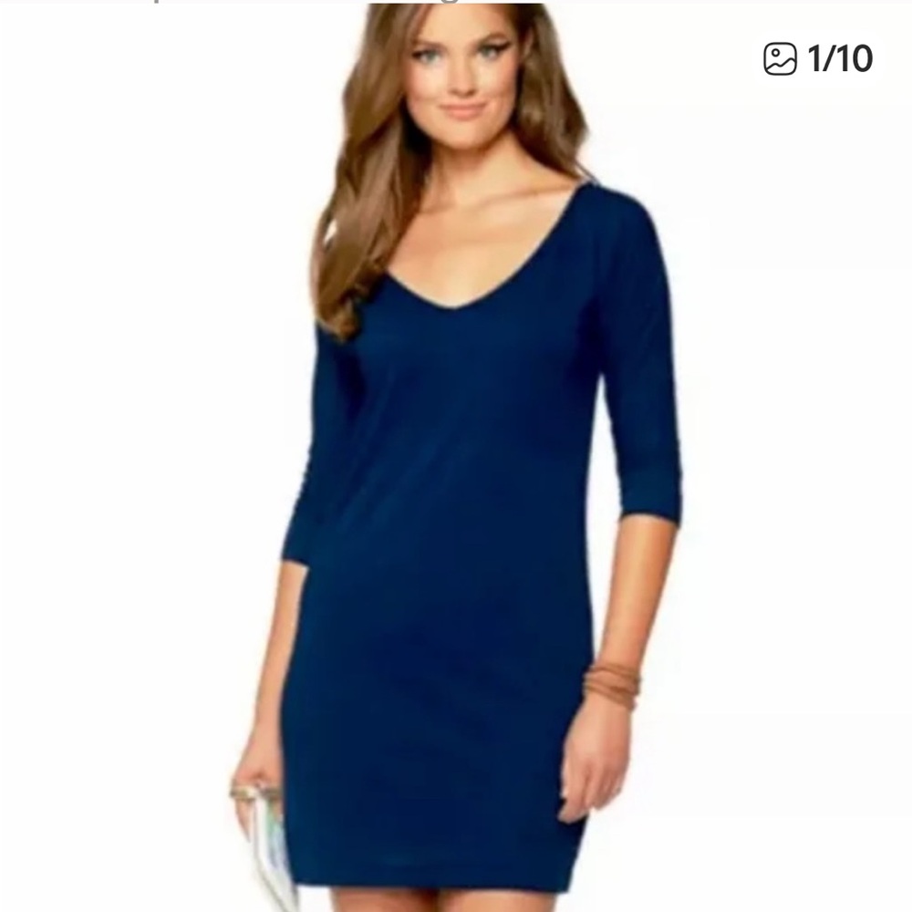 Lilly Pulitzer True Navy ELIZA dress v-neck 100% Pima cotton